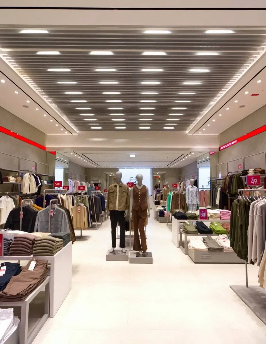 Completed retail interior with ceiling and lighting fit-out